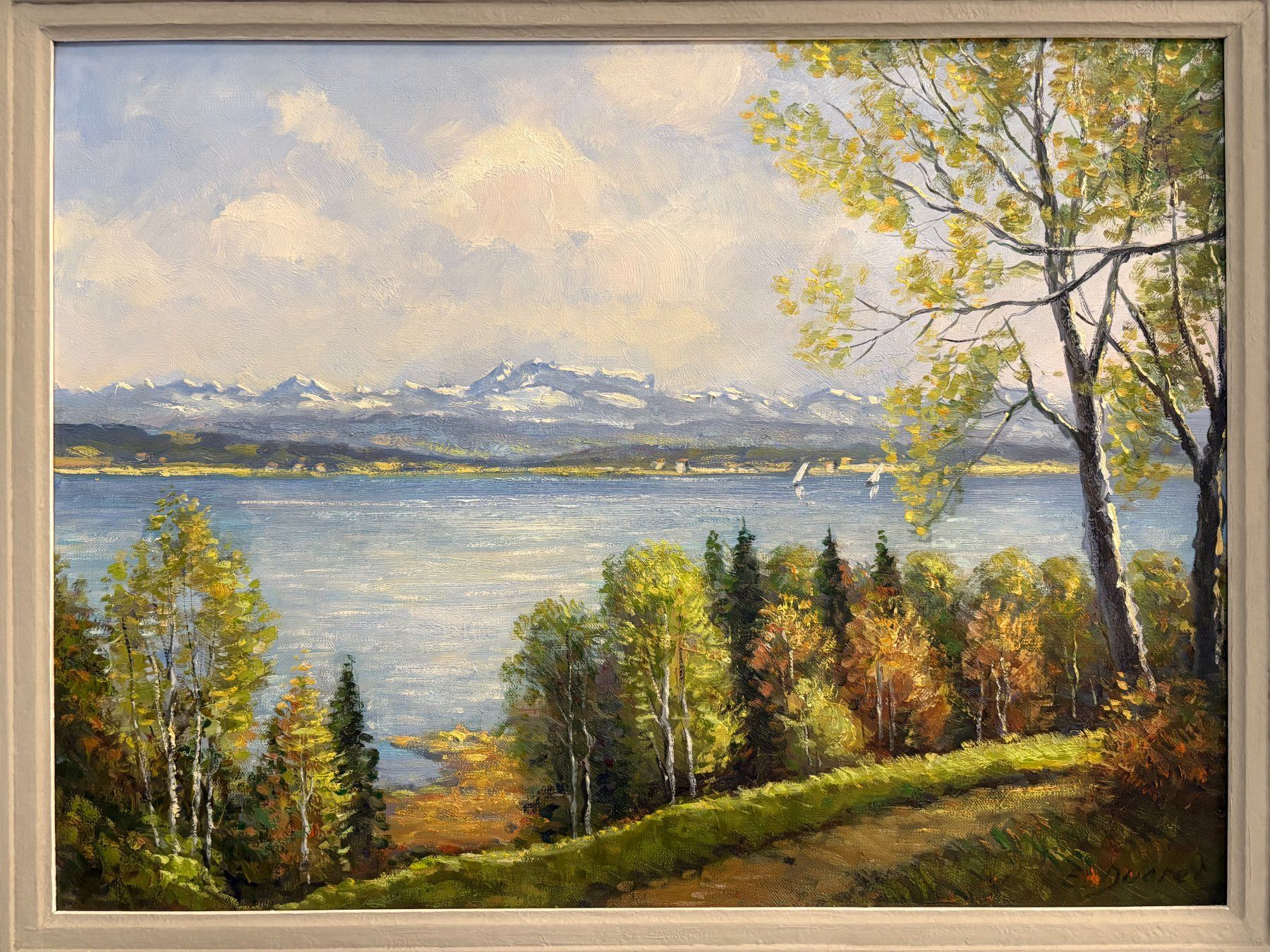 Dipinti: 74cmbreitx59cmhoch/E. Ducret/ Ölgemälde, Herbst am See – Usato da Ottenbach venduto da TimelessEmotions.