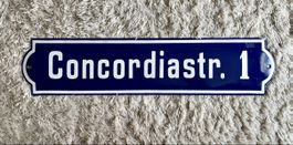 Emailschild Concordiastr. 1 Vintage, blau