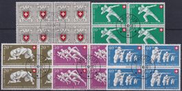 1950, Pro Patria B46-B50 Viererblöcke ET-O MACOLIN, 325.-+