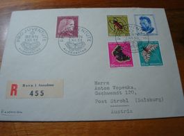 R-FDC Pro Juventute 1953, gelaufen nach Österreich