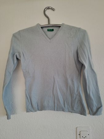 Babyblauer Pullover von Benetton aus Wolle (eingegangen) XS