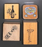 4 Stempel Cheers Sekt Champagne 🥂🍾 Holzsockel Gummistempel
