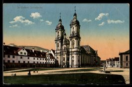 AK St. Gallen, An der Stiftskirche, Partie mit Brunnen