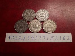 50 Rp. Silber Münzen 1932/34/37/53/62