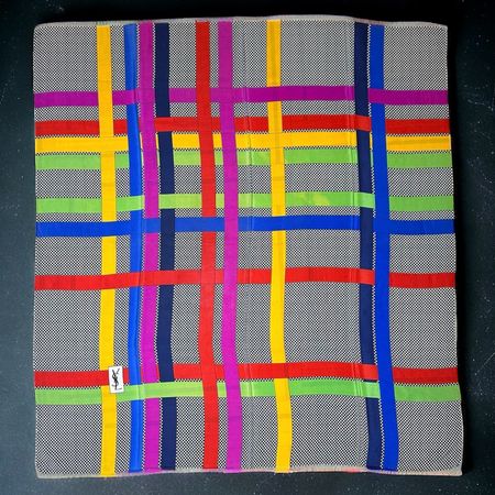 YSL Foulard rétro en soie Yves Saint Laurent damier rayures