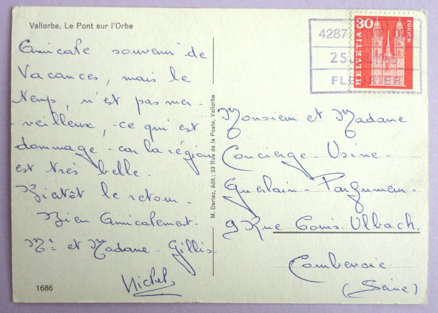 Cartoline postali: Vallorbe, Le Pont sur l' Orbe – Usato da Fétigny venduto da Billy2miny 1
