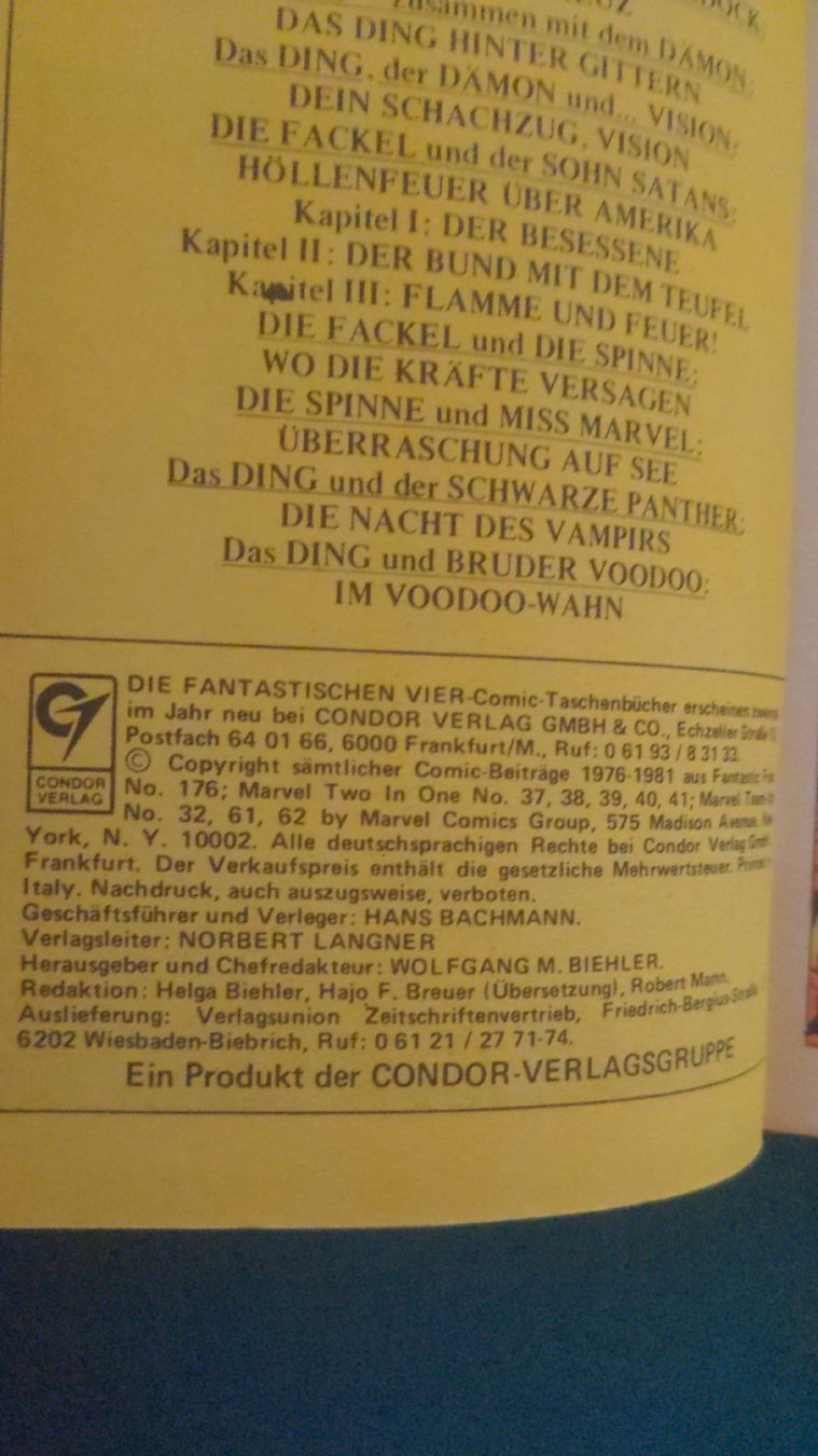 Fumetti: Die Fantastischen Vier Comic Taschenbuch Nr. 4 Marvel Condor – Usato da Niederscherli venduto da Mon_Art 3