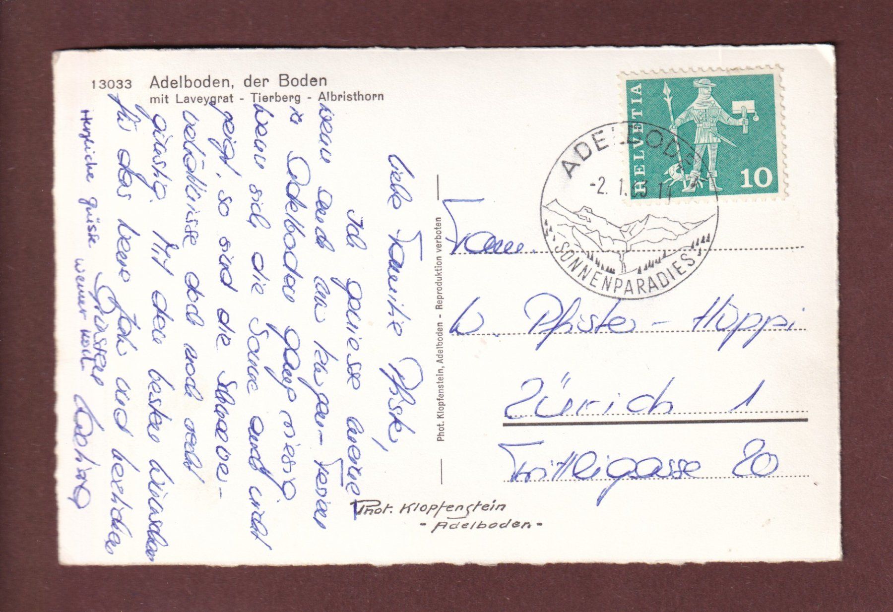 Cartoline postali: ADELBODEN - Der Boden - 1963 – Usato da Pully venduto da nicecards-shop 1