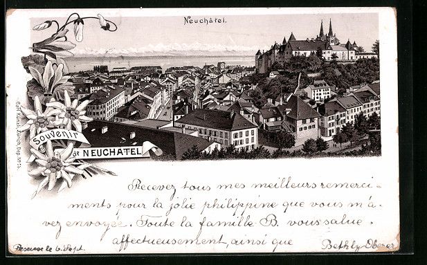 Ansichtskarten: Litho Neuchâtel, Teilansicht mit Strass – Gebraucht aus Berlin von bartko-reher