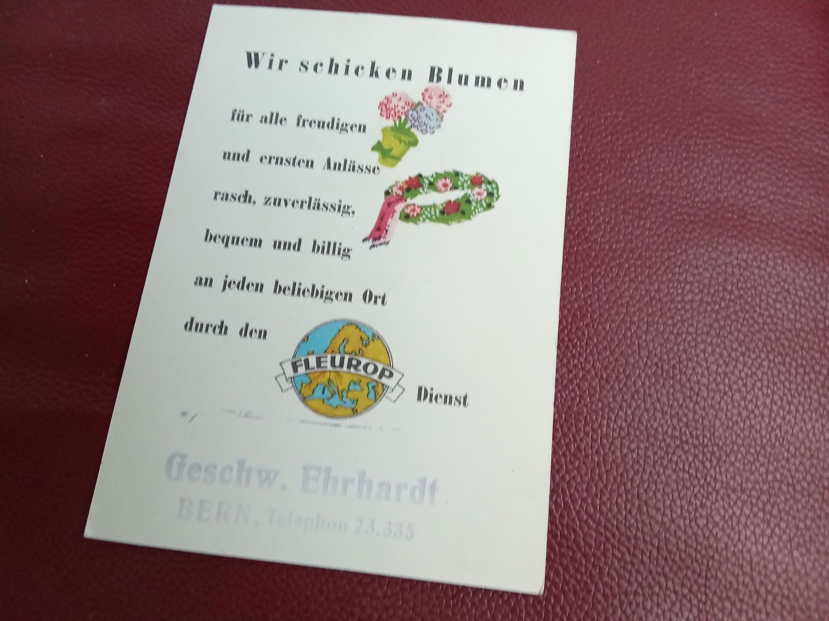 Cartoline postali: ALTE WERBUNG:FLEUROP-DIENST – Usato da Muri BE venduto da Alk