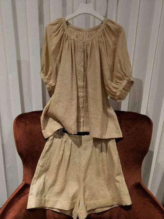 Chic Linen Blend Shorts Set