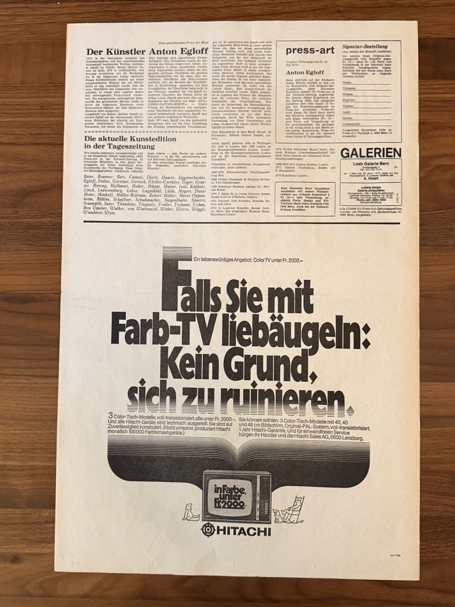 Grafica & Litografie: Anton Egloff - Offsetdruck handsigniert – Usato da Solothurn venduto da NUVICO 2