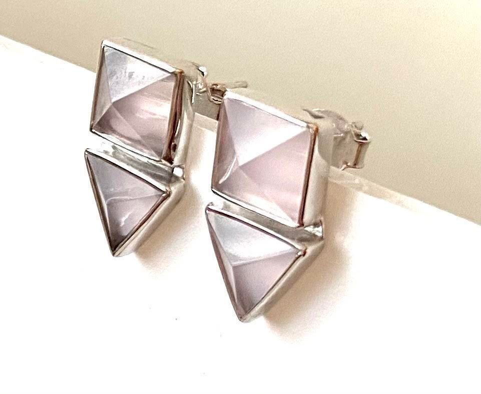 Orecchini pendenti & Orecchini a lobo: Ohrringe Ohrstecker rosa Chalcedon eckig quadrat 925 Silber – Usato da Zürich venduto da goldfisch.schmuck
