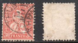 1862 HELVETIE ASSISE SBK 33 (Mi 25) papier blanc Ob. no res.