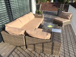 Hunn Zermatt, Loungesessel Rattan Geflecht old grey