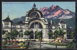 Luzern, Bahnhof mit dem Pilatus und Anla