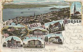 Top 8-Bild Litho Horgen  1900 Vërl. Roon Zürich