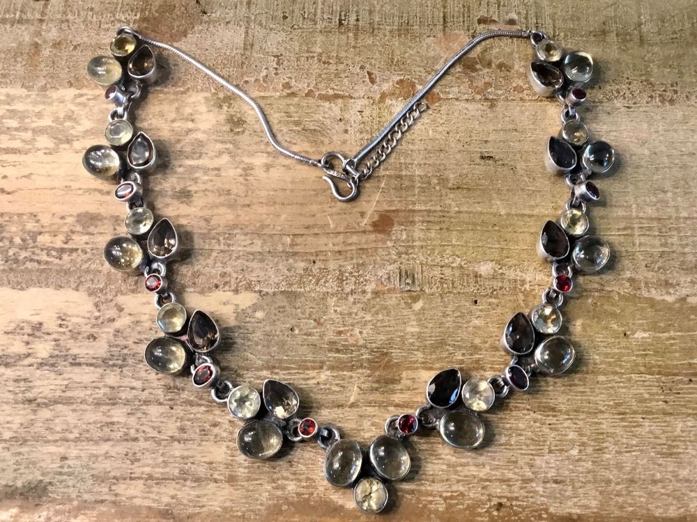 Collier Vintage En Argent Sterling 925 Avec Cristaux De Verre Bleu - Très Bon état