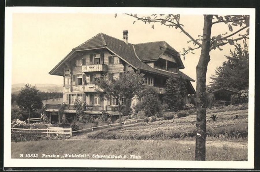 Cartoline postali: Schwendibach b. Thun, Pension WALDRÖSLI um 1925 – Usato da Frauenfeld venduto da POML