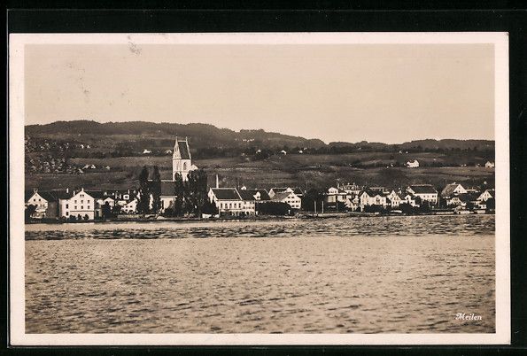 Cartoline postali: AK Meilen, Uferpartie mit Kirche, 1927 – Usato da Berlin venduto da bartko-reher
