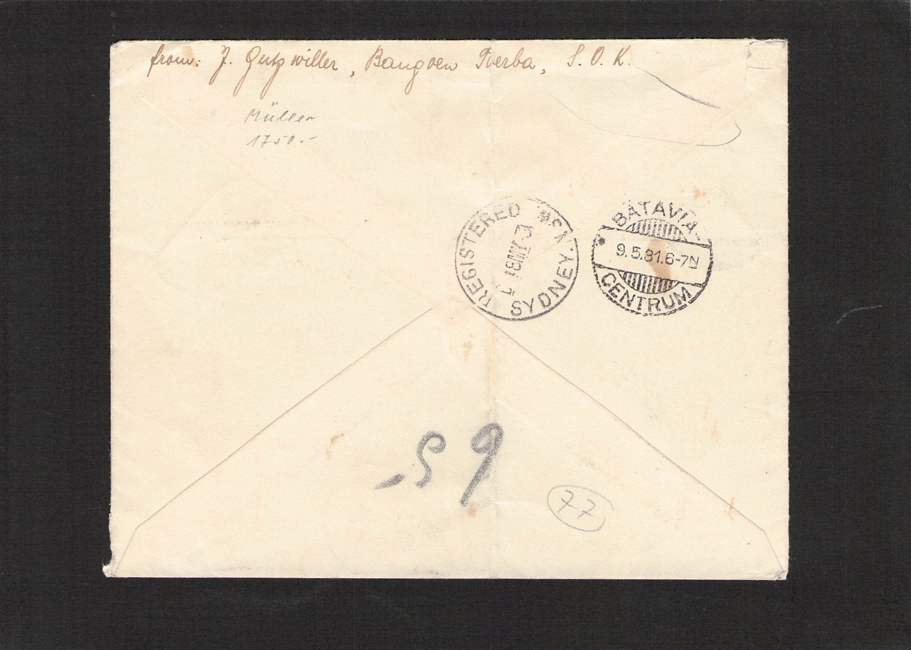 Alle Briefmarken: Niederland/Indie : 1 Luftpost Java-Australien 1931 , – Gebraucht aus Reichenburg von  1