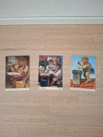 3 gelaufene Vintage Kunstkarten "Igelfamilie"