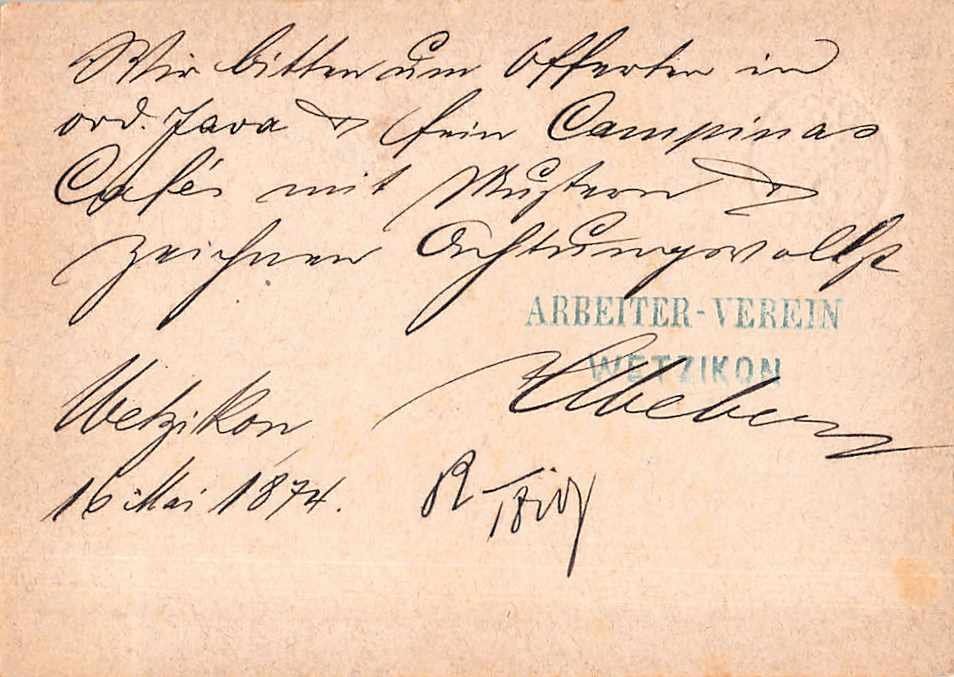 Tutti i francobolli: antike Schweizer Postkarte 1874 - WETZIKON - ab 1.-- – Usato da Lufingen venduto da philatelieshop 1