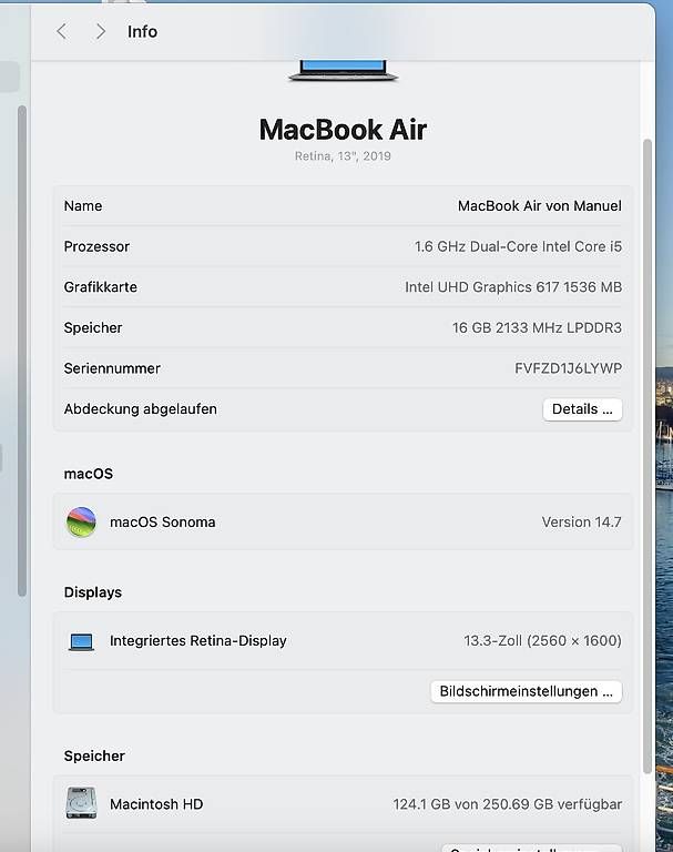 Apple Notebooks: Verkaufe MacBook Air 2019 – Gebraucht aus Uster von  4