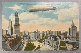 Zeppelin Postkarte Flying over City Hall Park New York