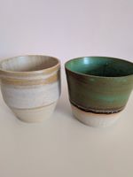 2er Set Studio Keramik Tassen ohne Henkel Grün/Beige