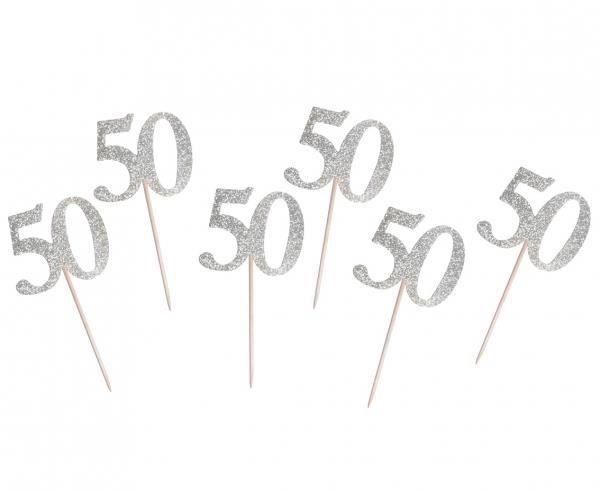 36 Stück Cupcake-Topper Zum 50. Geburtstag - Dekoration Für Kuchen & Muffins, Schwarz, Aus Glitzer-Karton & Bambusstab
