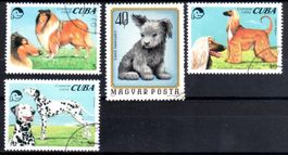 4 MOTIVBRIEFMARKEN HUNDE GESTEMPELT - FR44