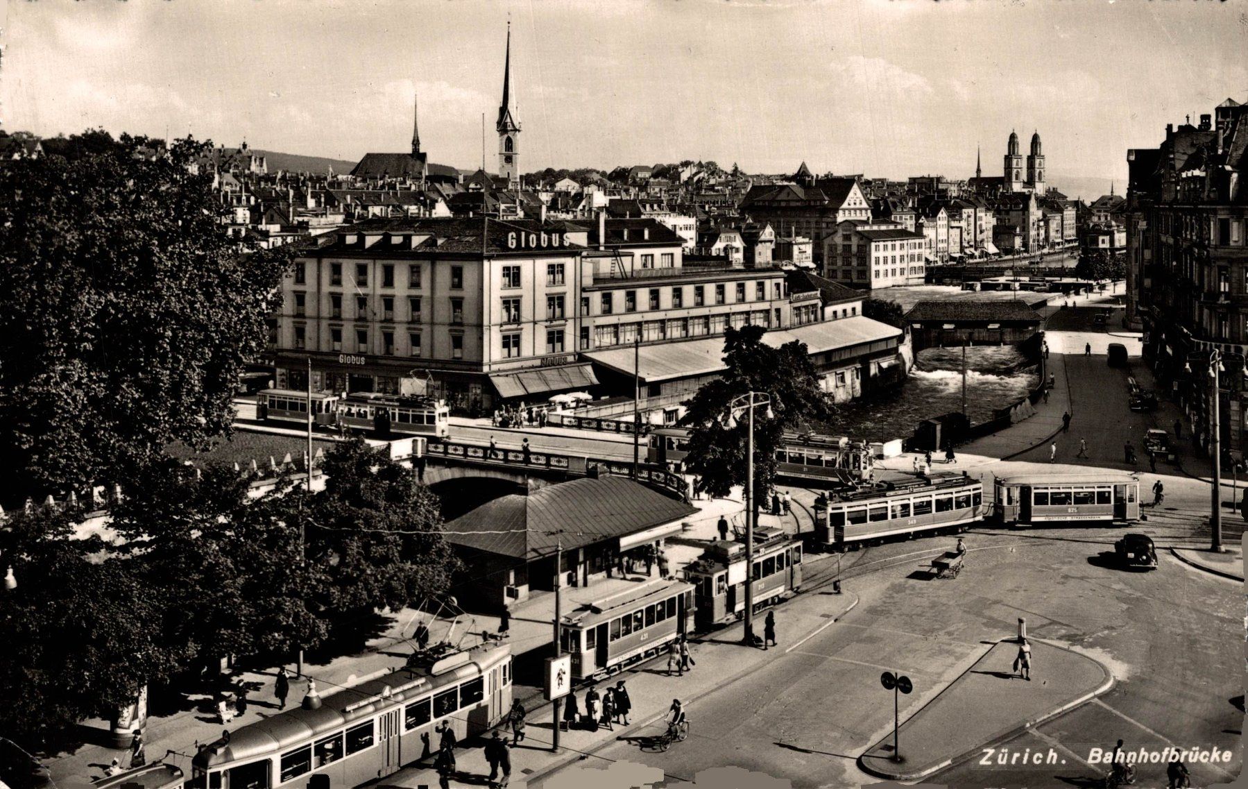 Ansichtskarten: Zürich. Bahnhofbrücke, Trams – Gebraucht aus Bronschhofen von Astore