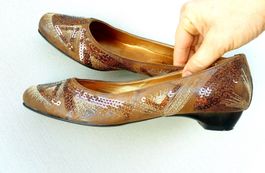BALLERINAS LEDER BRAUN PAILETTEN 39 MADE IN ITALY SCHUHE TOP