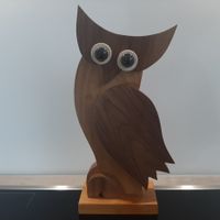 Vintage Holzfigur Eule Dekofigur Eulenfigur aus Holz 27,8 cm
