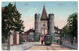 Basel, Spalenthor, Tram, belebt, gelaufen 1908
