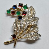 Vintage Sphinx Beeren Brosche Strass Cabochon Bunt #C3