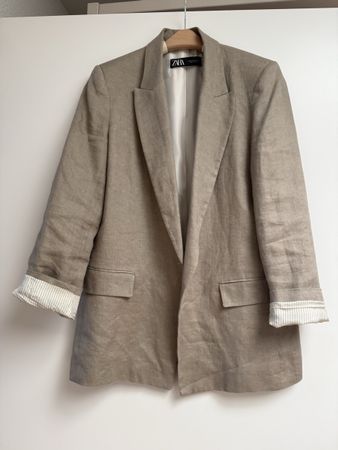 ZARA Leinen Blazer 100% Leinen Beige Gr. M – Lockerer Schnit