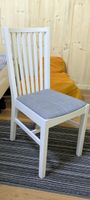 White wooden chair with grey seat cushion, spring! IKEA