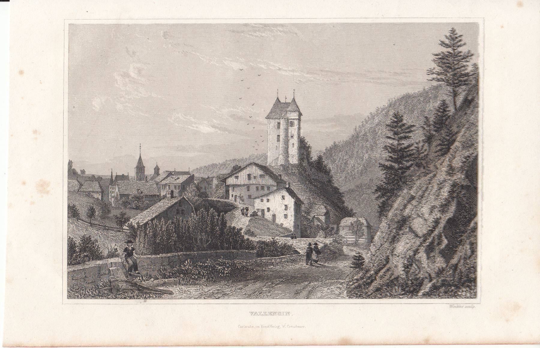 Stiche: VALANGIN, STAHLSTICH, GRAVURE SUR ACIER – Antik aus Grüningen von Kartensammler 2