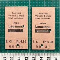 Aigle - Lausanne, 2 alte Bahn Billette, SBB CFF, 1984