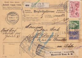 Begleitadresse Zürich nach Anvers (B) via Basel 1927