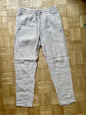Leinenhose beige-weiss-gestreift, 100% Leinen, Gr. 36