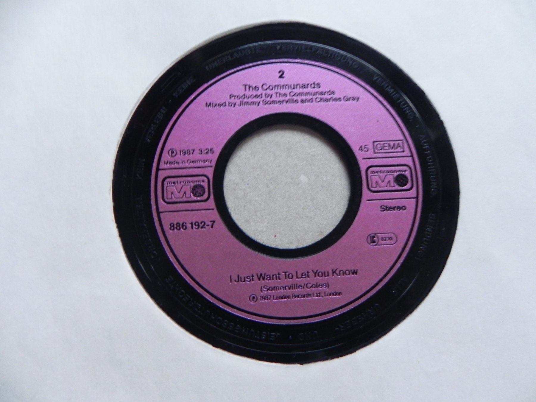Schallplatten: Single 7" Brit. Pop Duo the Communards 1987 Tomorrow – Gebraucht aus Siebnen von krimsie 3