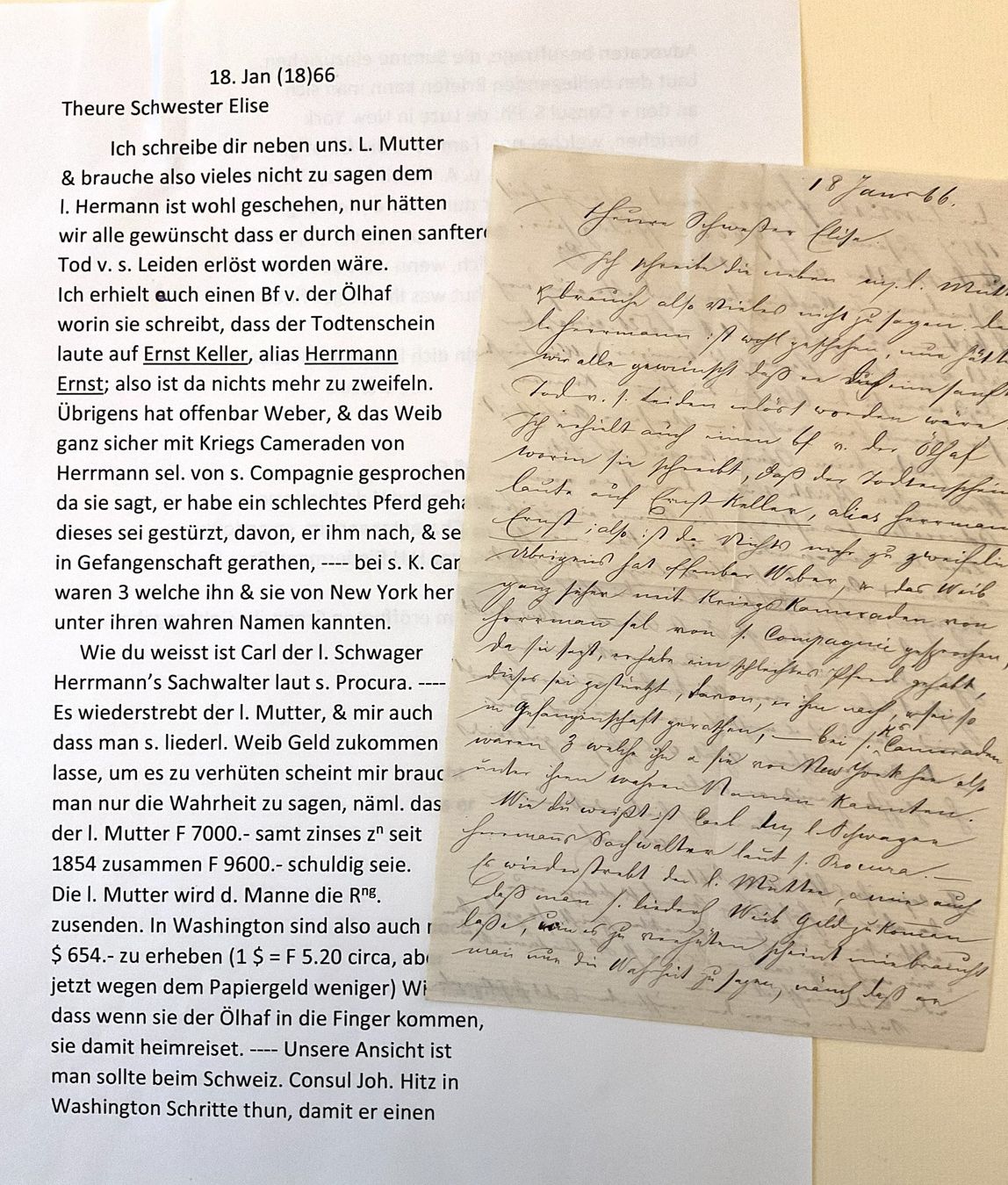 Documenti: 14 Dokumente Todesfall H.Ernst in Amerika 1864 v. Winterthur – Usato da Pfungen venduto da Doku7 4