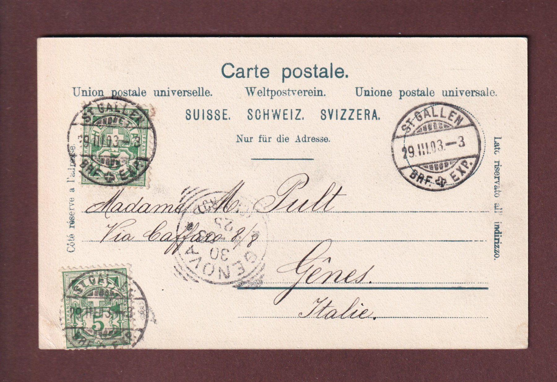 Cartoline postali: ST. GALLEN - Teilansicht - 1903 // Eckbug // – Usato da Pully venduto da nicecards 1