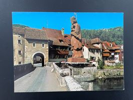 AK JU St. Ursanne, le Pont, Statue St. Jean Nepomucène
