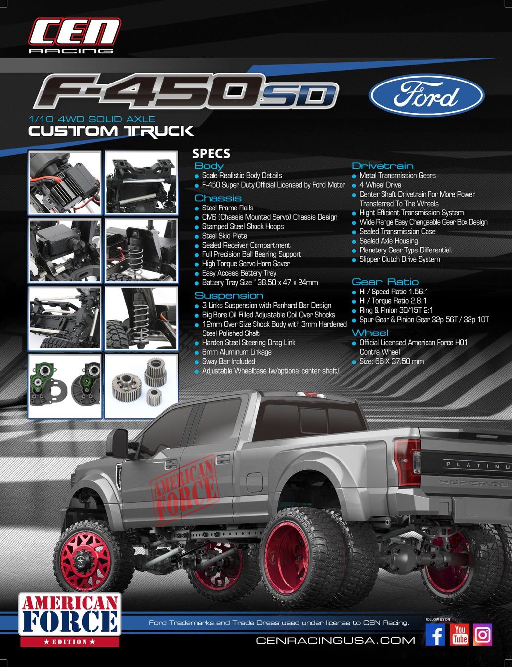 Modellismo RC: CEN RACING Ford F450 SD, 1/10 Solid Axle RTR Grey – Nuovo e nell'imballaggio originale da Rüti ZH venduto da Madeira14 8