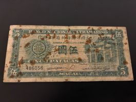 Portugal PORTUGUESE MACAO 5 PATACAS 1945 P-29  selten