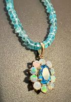 Blautopas-Kette mit 14K Gold und Opal-Blautopas-Anhänger 9K